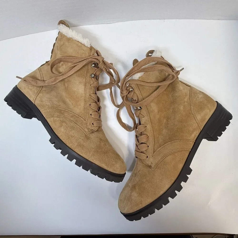 Kate Spade New York Reagan Faux Stearling Lined Lug Sole Suede Boot Sz 5.5 New